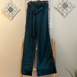 Wide leg teal satin trouser pants NWT